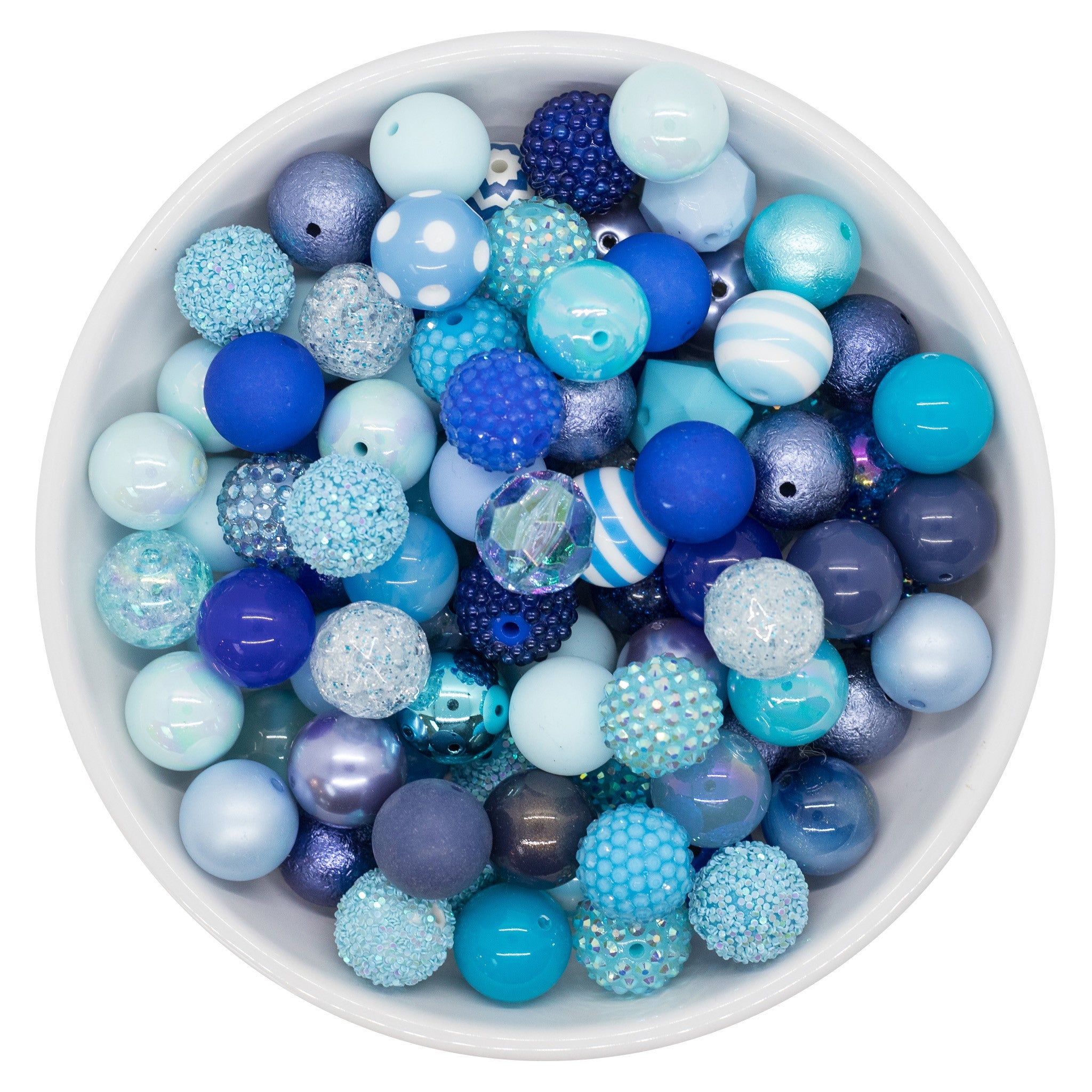 20mm Silver Pearl with Blue Stars Acrylic Bubblegum Beads