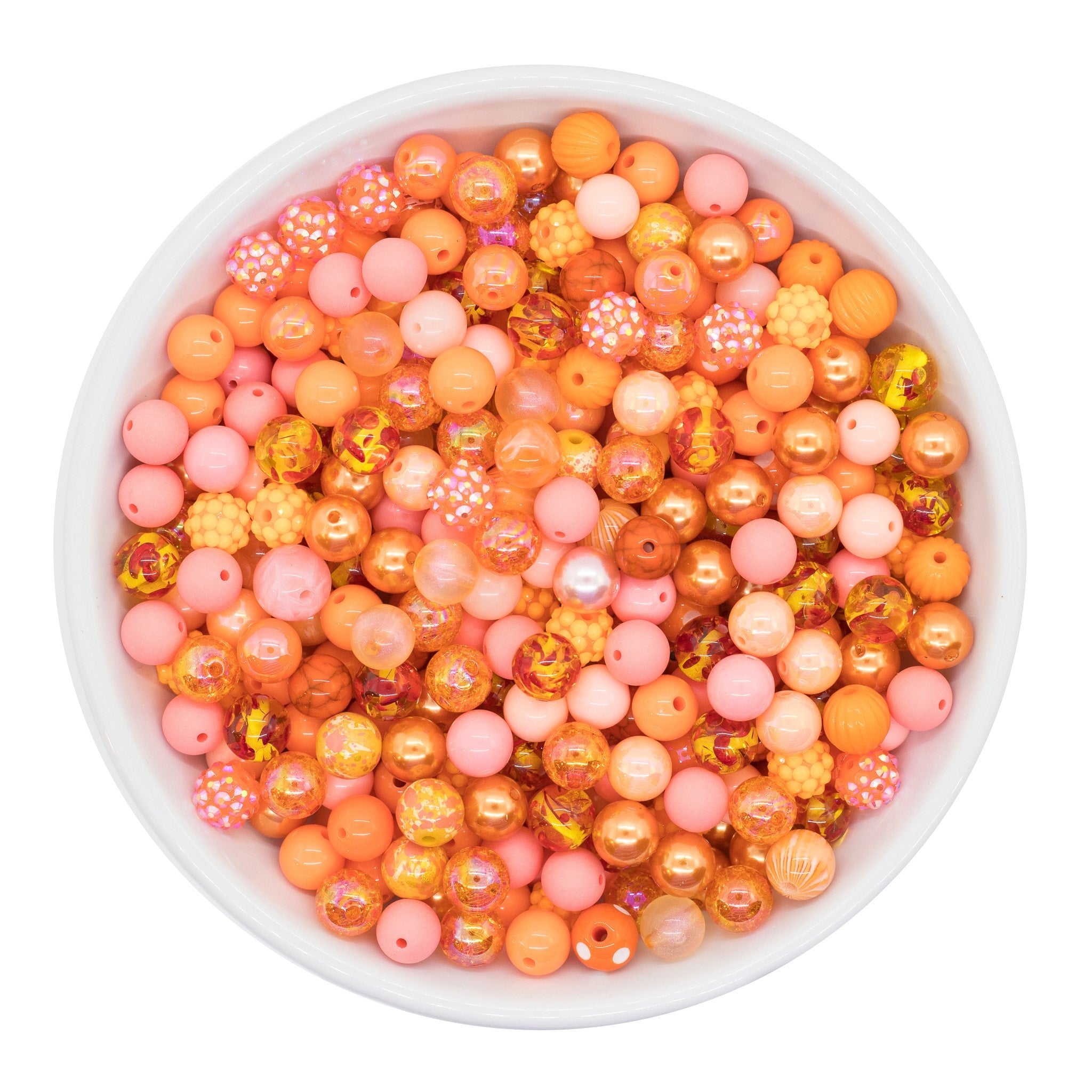 Marbled Creamsicle Barrel Beads - Orange & White Pony Beads for Kandi