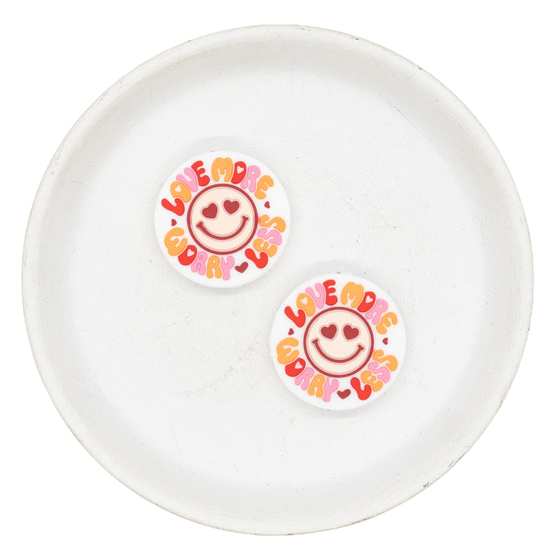 Love More Worry Less Smiley Face Silicone Focal Bead 28mm (Package of 2)