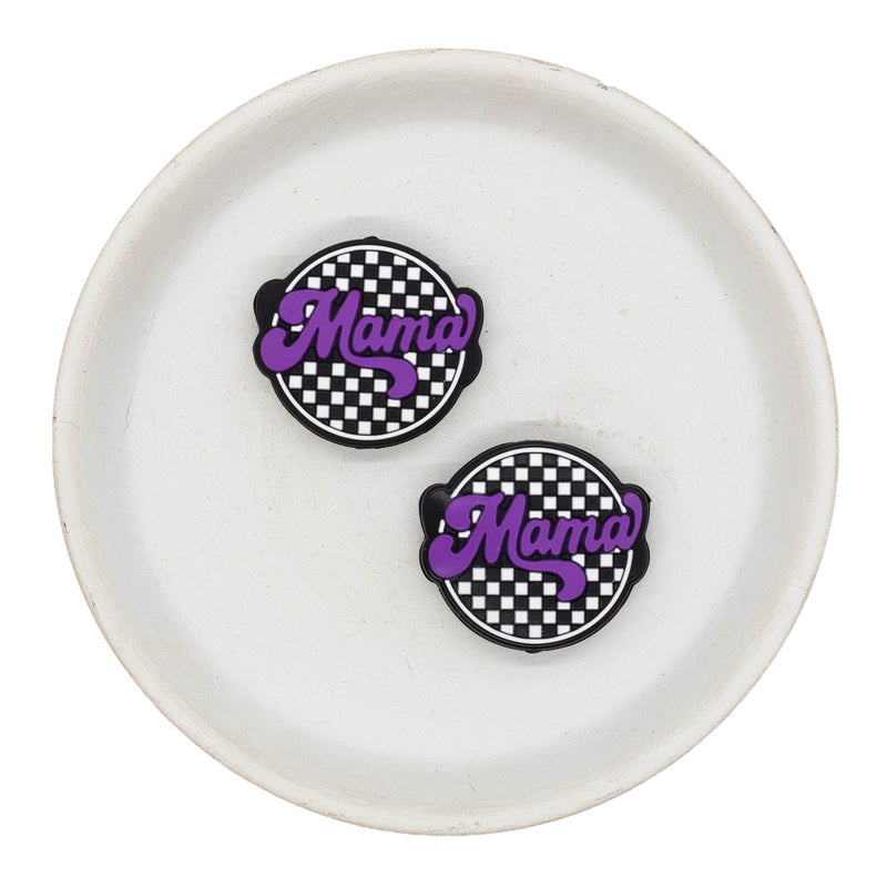 Mama Black & White Check Silicone Focal Bead 27x31mm (Package of 2)