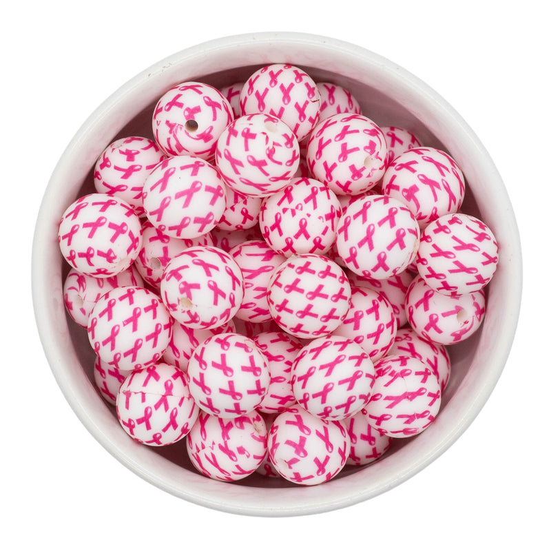 Pink Ribbon Printed Silicone Beads 15mm