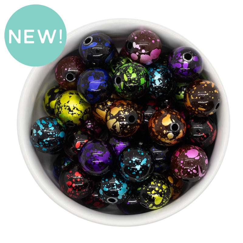 Black w/Bright Color Splatter Variety Pack Beads 16mm (Package of 10)
