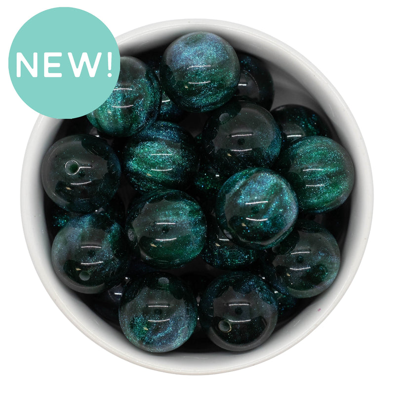 Emerald Green Cosmic Glitter Beads 20mm (Package of 10)