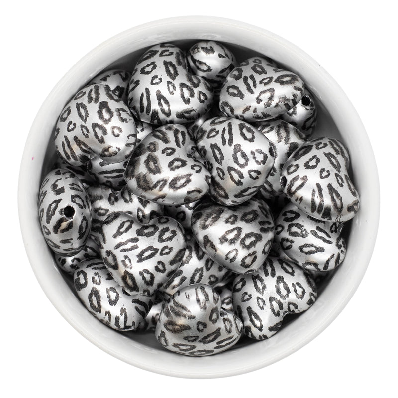 Silver & Black Leopard Heart Bead 22x20mm