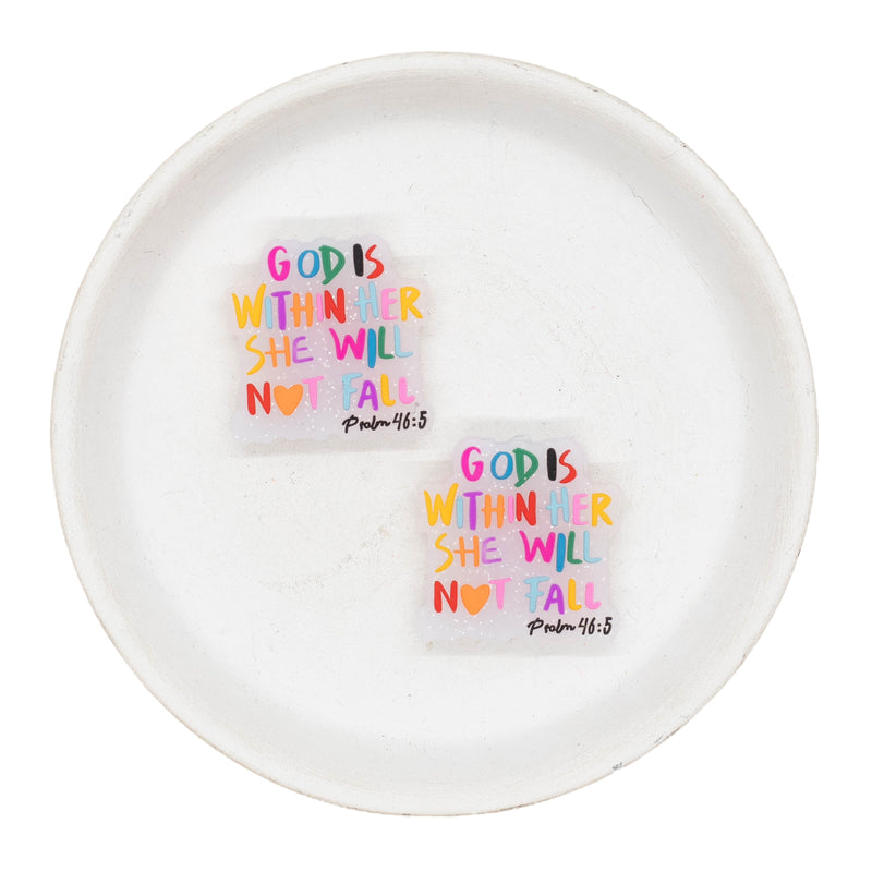 God is Within Her She Will Not Fall Glitter Silicone Focal Bead 28mm (Package of 2)