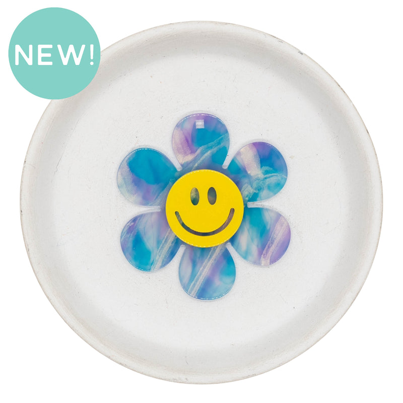 Lilac & Turquoise Marble Smiling Daisy Acrylic Accent w/Hole 55x50mm (Package of 1)