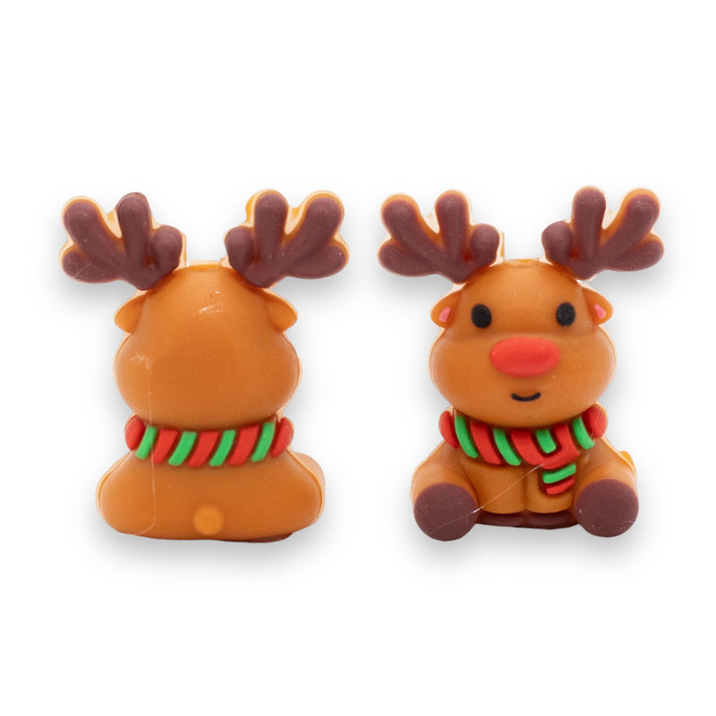 3-D Red Nosed Reindeer Silicone Focal Bead 30x15x25mm (Package of 2)