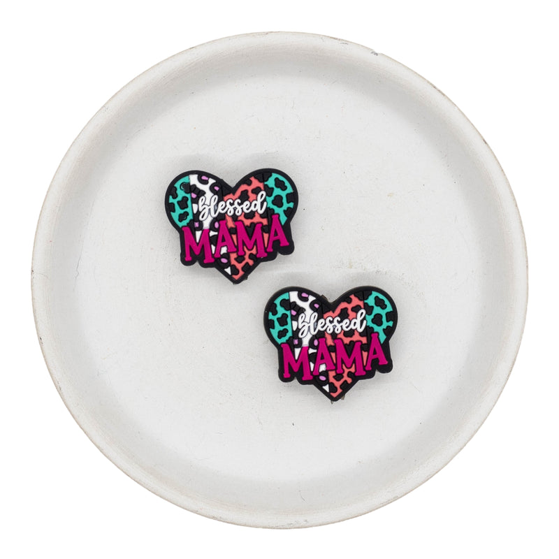 Blessed Mama Leopard Heart Silicone Focal Bead 23x27mm (Package of 2)