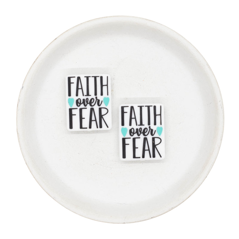 Faith Over Fear w/Blue Hearts Silicone Focal Bead 28x23mm (Package of 2)