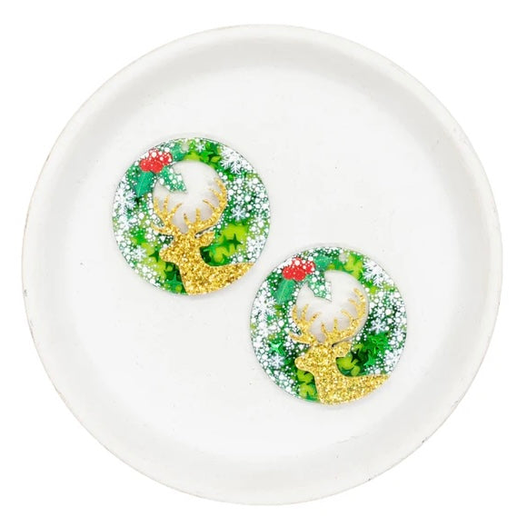 Wreath & Deer Christmas Acrylic w/Hole 35mm (Package of 2)