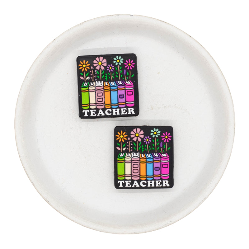 Teacher Books & Flowers Silicone Focal Bead 30x29mm (Package of 2)