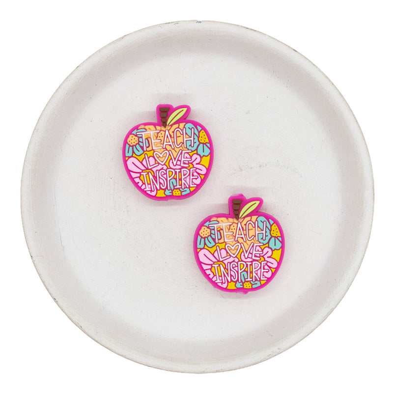 Teach Love Inspire Floral Apple Silicone Focal Bead 28x27mm (Package of 2)