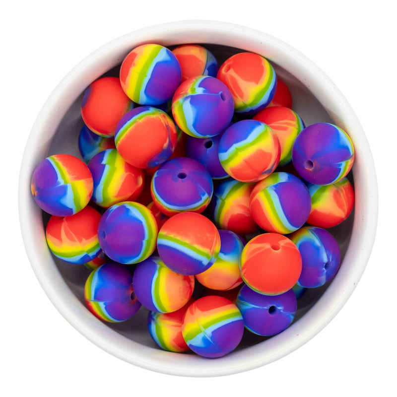 Rainbow Tie Dye Silicone Beads 15mm (Package of 10)