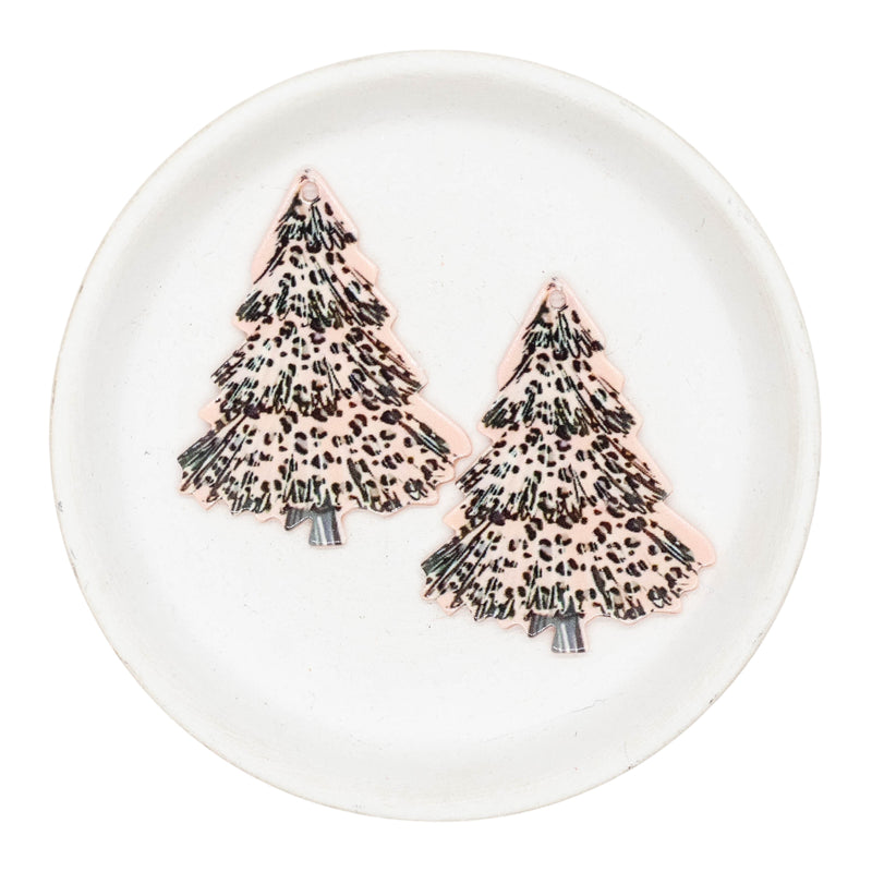 Pink Leopard Christmas Tree Acrylic w/Hole 52x41mm (Package of 2)