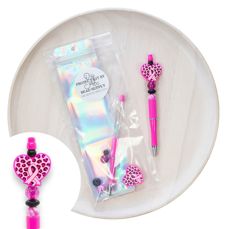 Pink Leopard Heart w/Pink Ribbon Beadable Pen Kit