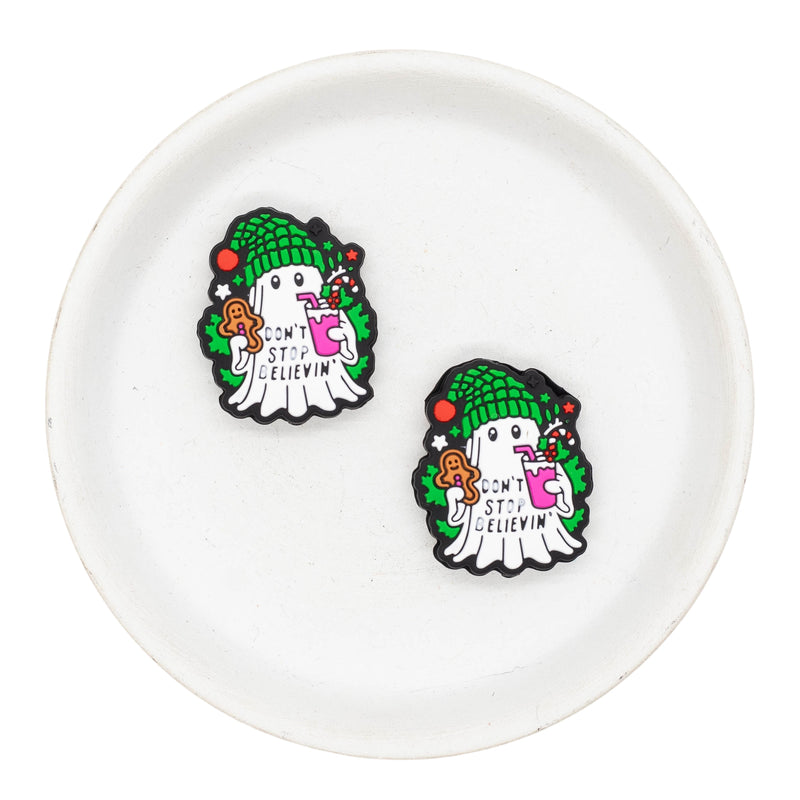 Don't Stop Believin' Christmas Ghost Silicone Focal Bead 32x27mm  (Package of 2)