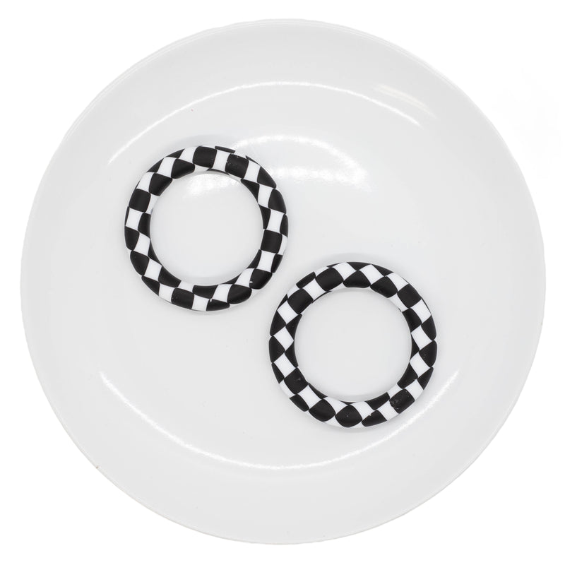 Black & White Check Print Jumbo Silicone Ring Bead 64mm (Package of 2)