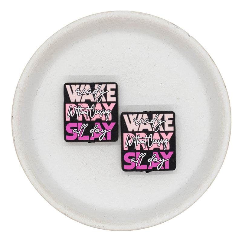 Wake Pray Slay Silicone Focal Bead 29x26mm (Package of 2)