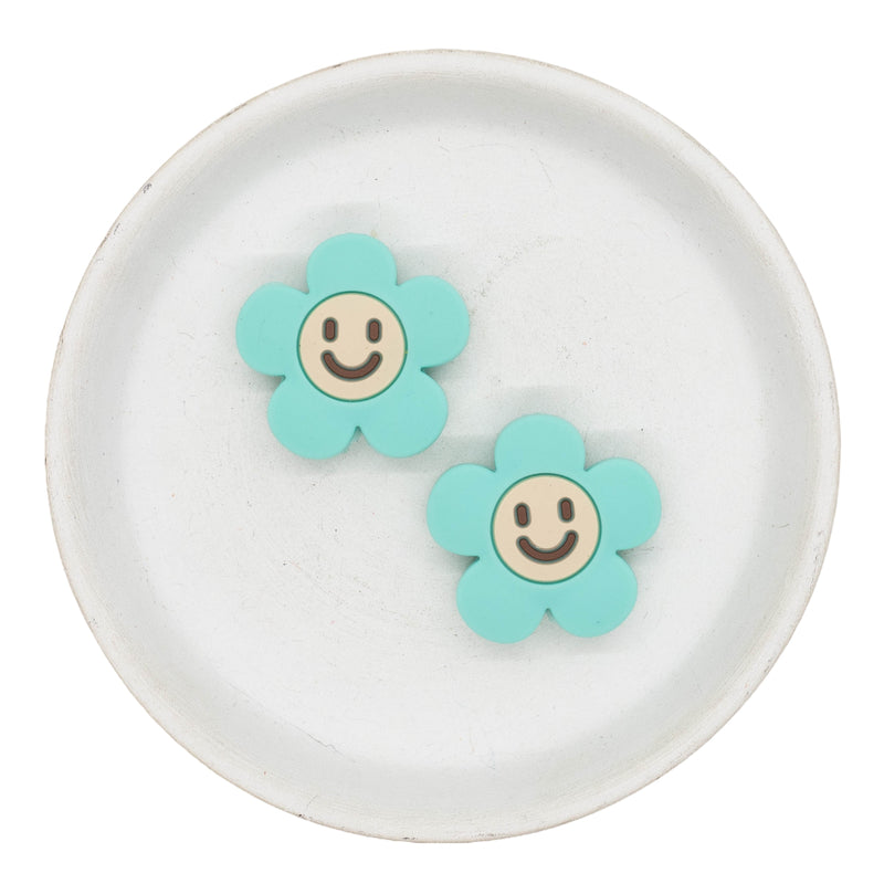 Fresh Mint Daisy Smiley Silicone Focal Bead 30mm (Package of 2)