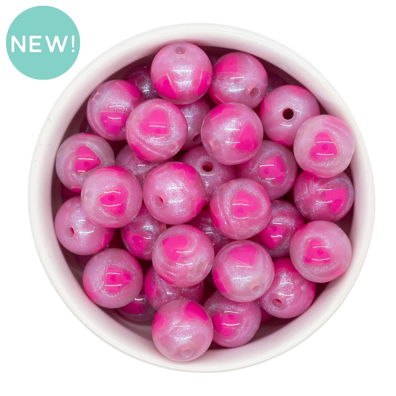 Shimmery Hot Pink Heart Inlay Beads 16mm (Package of 10)