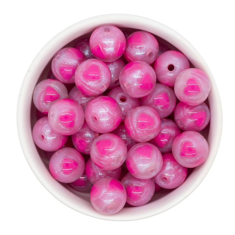 Shimmery Hot Pink Heart Inlay Beads 16mm (Package of 10)