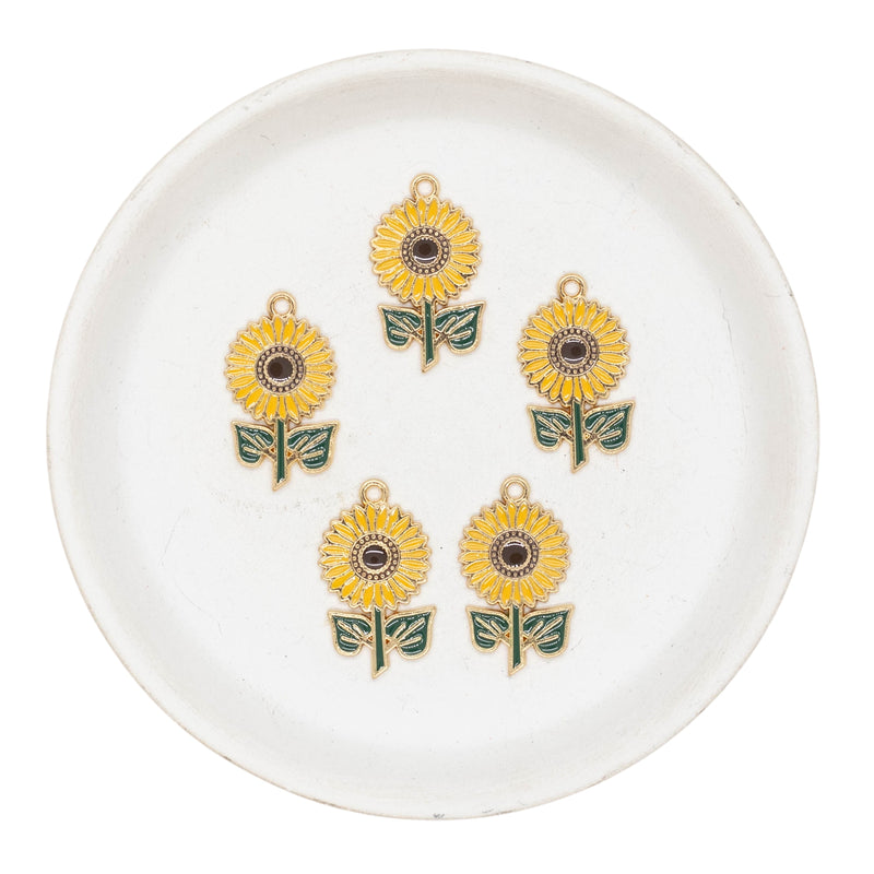 Enamel Sunflower Charm 28x16mm (Package of 5)