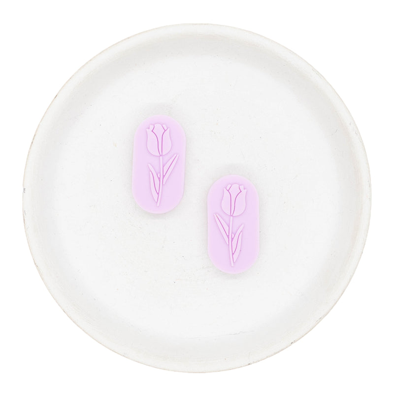 Embossed Tulip Silicone Focal Bead 30x16mm (Package of 2)