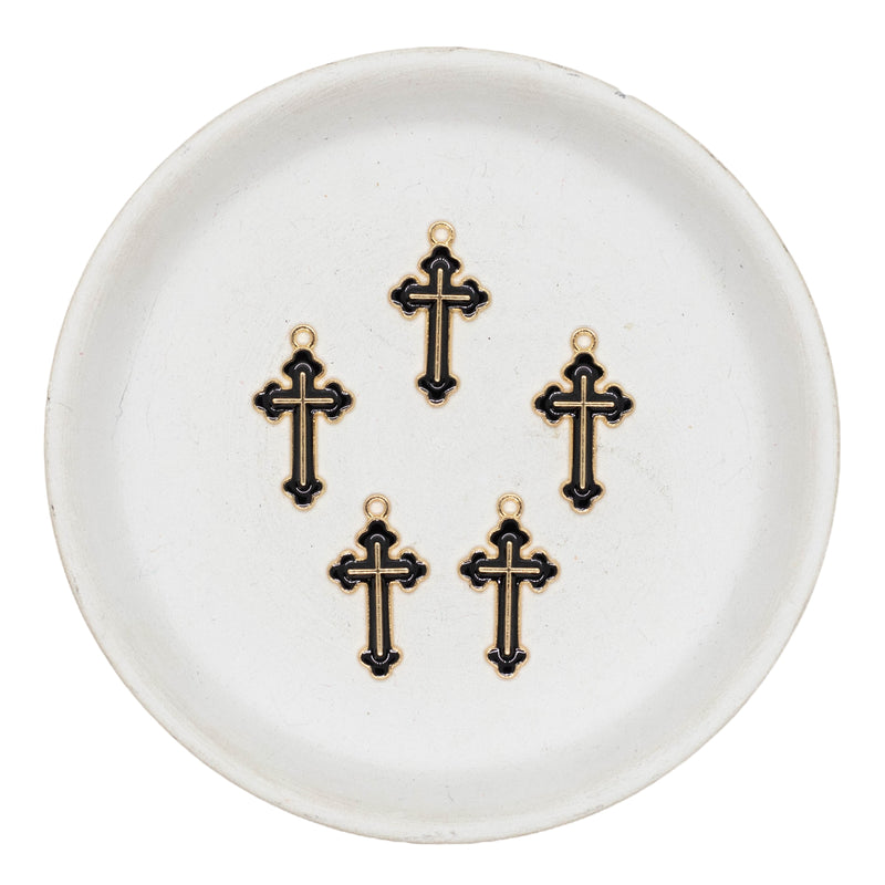 Black Cross Enamel Charm 25x14mm (Package of 5)