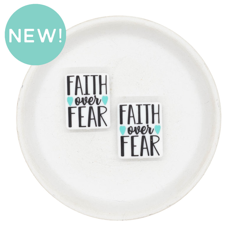 Faith Over Fear w/Blue Hearts Silicone Focal Bead 28x23mm (Package of 2)