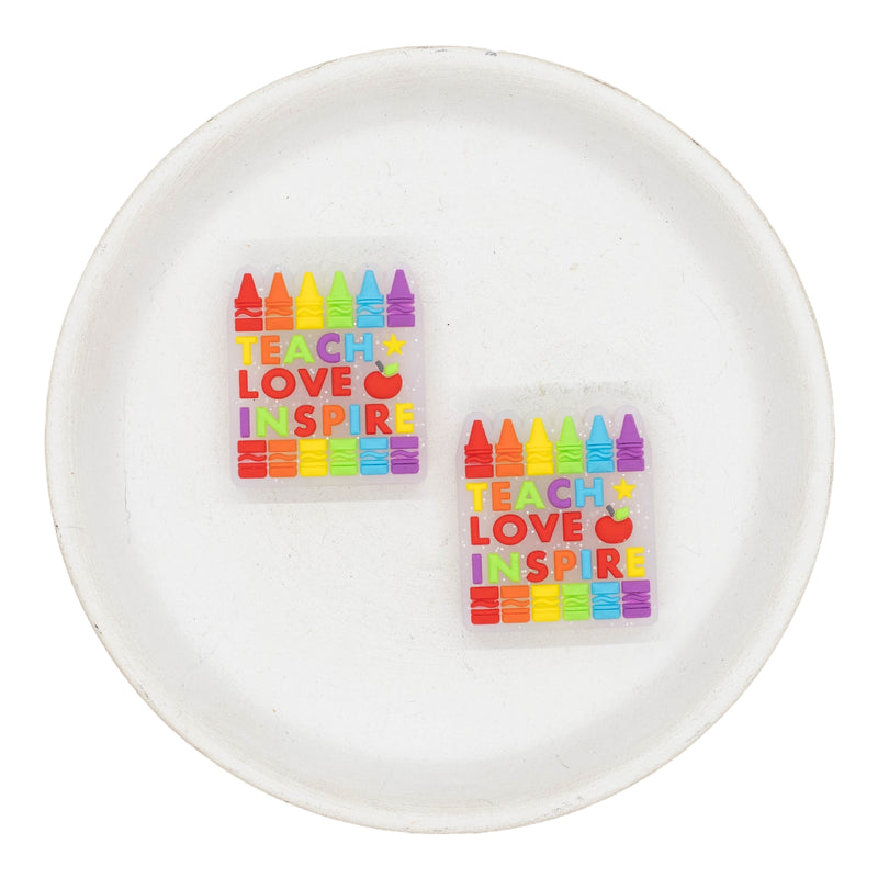 Teacher Love & Inspire Crayons Glitter Silicone Focal Bead 29x26mm (Package of 2)