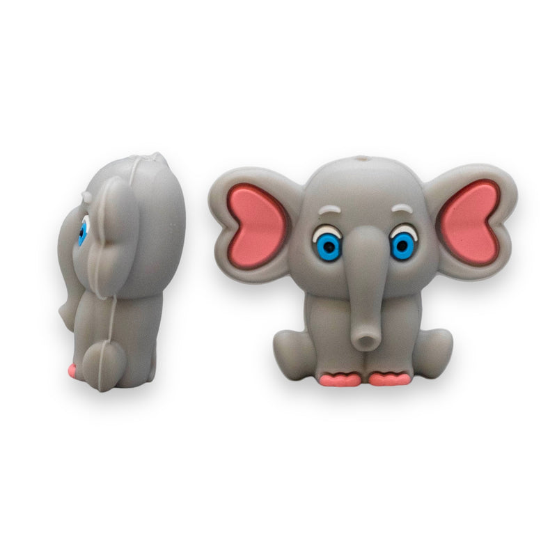 3-D Elephant Silicone Focal Bead 29x38x16mm (Package of 2)