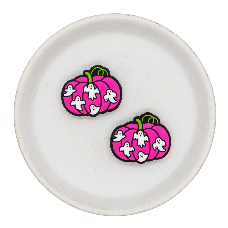 Pink Pumpkin with Ghosts Silicone Focal Bead 32x25mm (Package of 2)