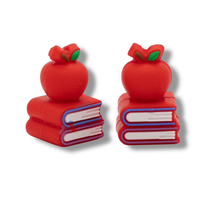 3-D Book Stack w/Apple Silicone Focal Bead 24x16x15mm (Package of 2)