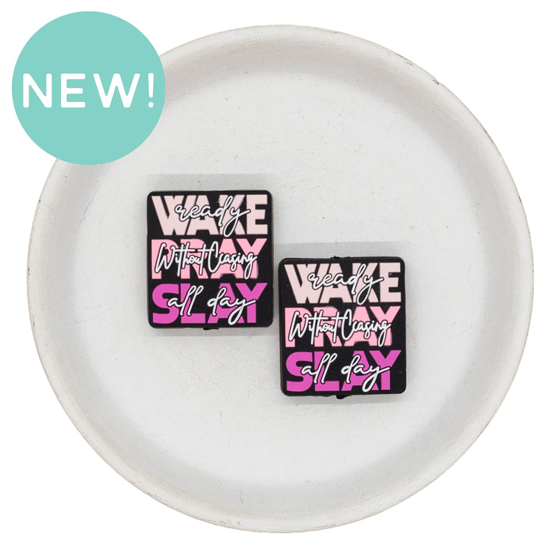 Wake Pray Slay Silicone Focal Bead 29x26mm (Package of 2)