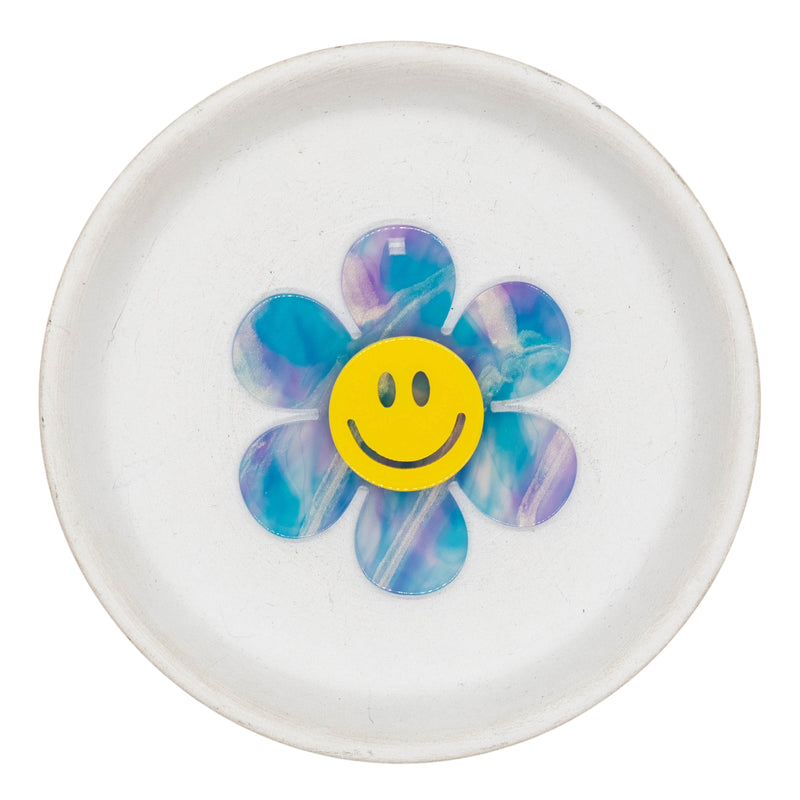 Lilac & Turquoise Marble Smiling Daisy Acrylic Accent w/Hole 55x50mm (Package of 1)