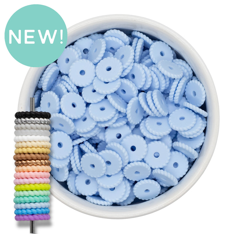 Light Blue Rope Edge Silicone Spacer Beads 12x2mm (Package of 20)