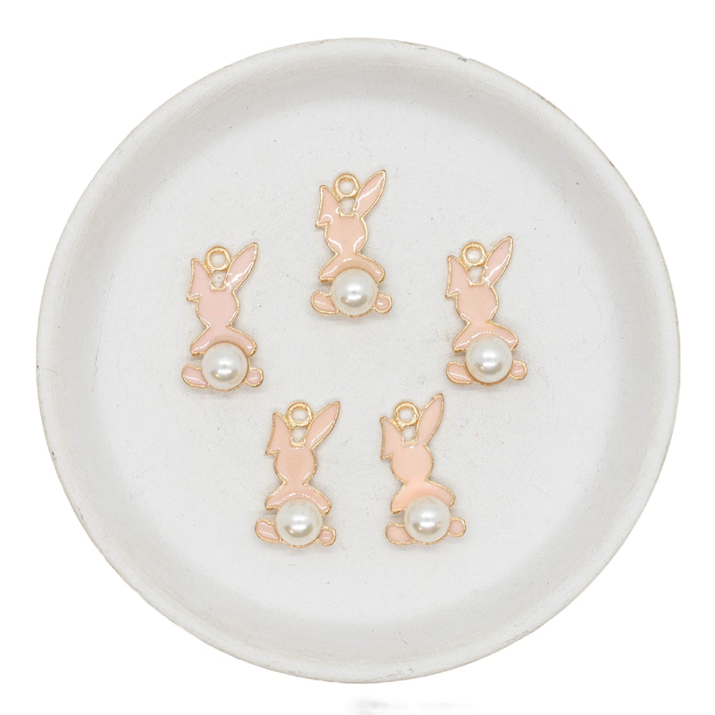 Bunny Enamel Charm w/Pearl Tail 13x24mm (Package of 5)