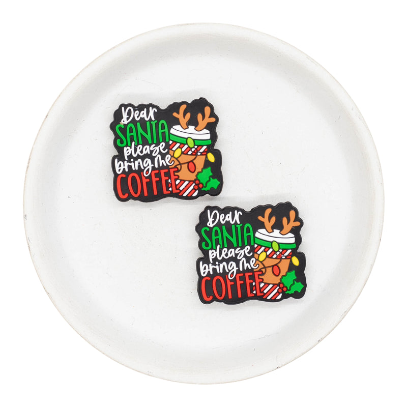 Dear Santa Please Bring Me Coffee Silicone Focal Bead 29x32mm  (Package of 2)