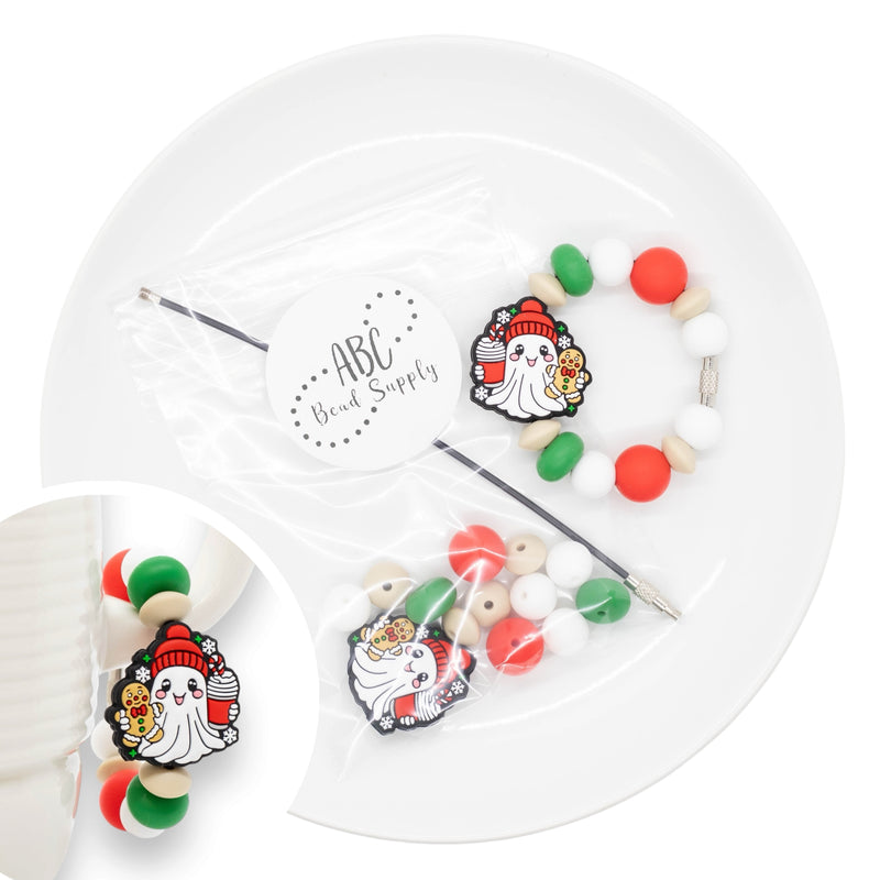 Christmas Ghost w/Drink & Gingerbread Cookie Silicone Beverage Charm Kit