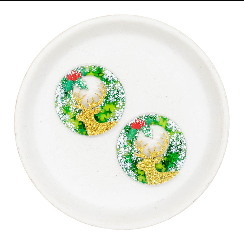 Wreath & Deer Christmas Acrylic w/Hole 35mm (Package of 2)