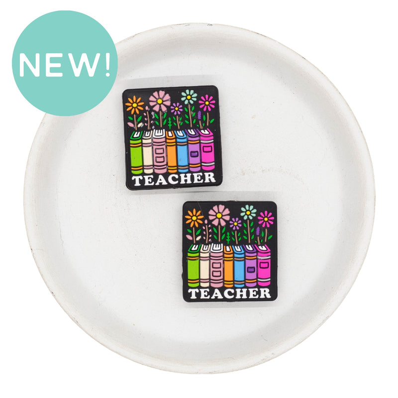 Teacher Books & Flowers Silicone Focal Bead 30x29mm (Package of 2)