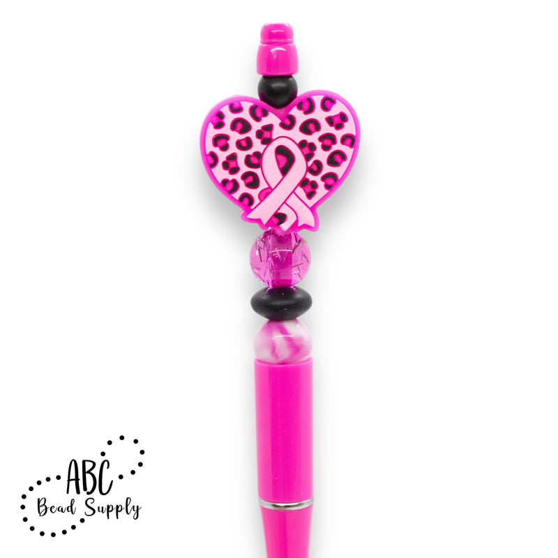 Pink Leopard Heart w/Pink Ribbon Beadable Pen Kit