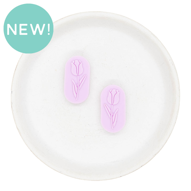 Embossed Tulip Silicone Focal Bead 30x16mm (Package of 2)