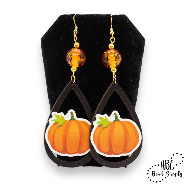 Pumpkin Teardrop Printed Wood w/Hole 54x33mm (Package of 2)