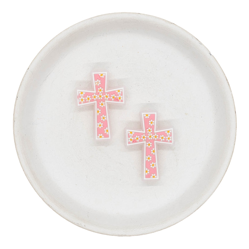 Daisy Cross Glitter Silicone Focal Bead 33x24mm (Package of 2)