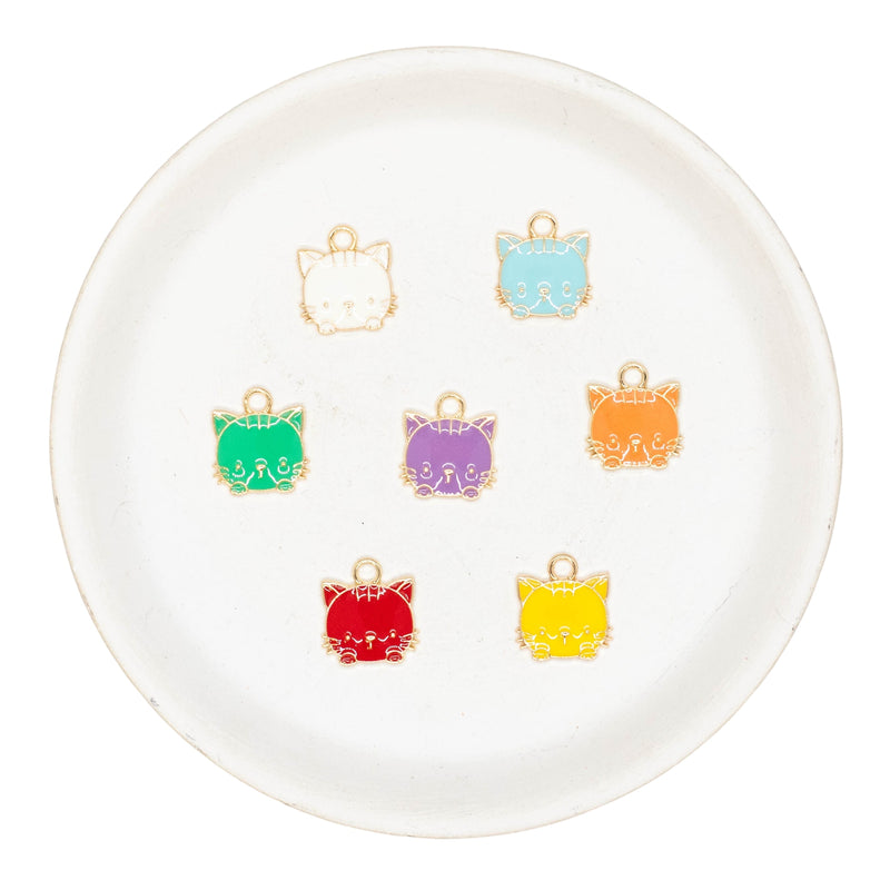 Cat Enamel Charm Random Color Assortment 13x12mm