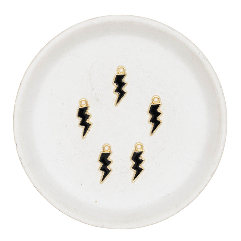 Black Lightening Bolt Enamel Charm 8x16mm (Package of 5)