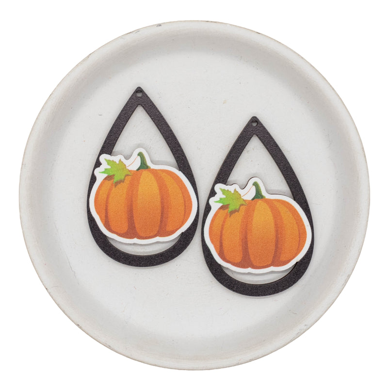 Pumpkin Teardrop Printed Wood w/Hole 54x33mm (Package of 2)