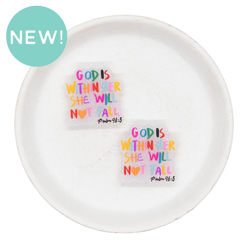 God is Within Her She Will Not Fall Glitter Silicone Focal Bead 28mm (Package of 2)