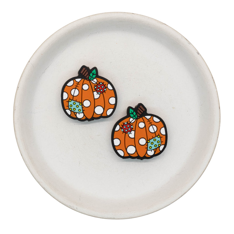 Patches & Polka Dot Pumpkin Silicone Focal Bead 29x28mm (Package of 2)